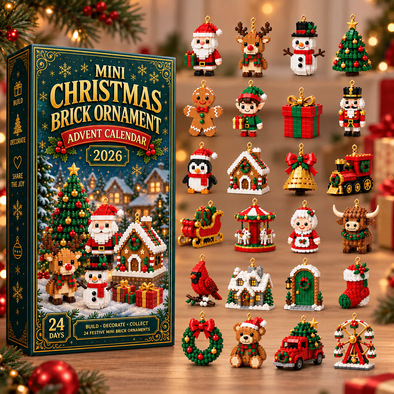 ⏳Last day to save 49% – 🎄24-Day Mini Christmas Ornament Advent Calendar | 24 unique festive buildable designs with hanging loops—perfect for decorating Christmas trees, wreaths, and holiday displays 🧱