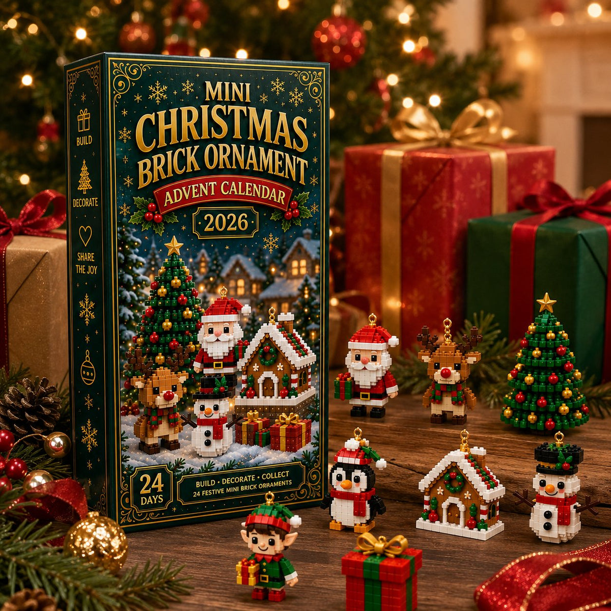⏳ Last day to save 49% – ✨24-Day Mini Christmas Ornament Advent Calendar | 24 unique festive buildable designs with hanging loops—perfect for decorating Christmas trees, wreaths, and holiday displays 🧱